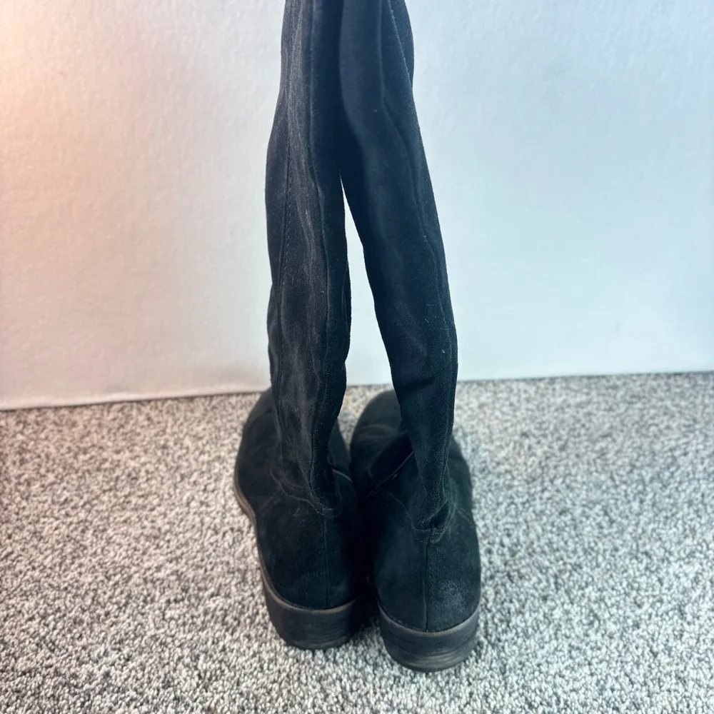 Franco Sarto A-Track Black Suede Tall Pull On Boots Leather Upper Size 8M
